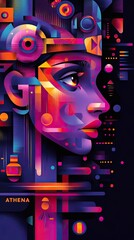 Wall Mural - Vibrant Portrait of Athena in Digital Art Style