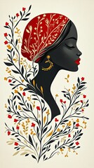 Poster - Elegant Profile with Floral Elements and Headscarf