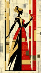 Wall Mural - Stylized Retro Woman with a Cocktail Glass