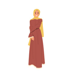 Young Arabic woman cartoon character with elegant appearance wearing ethnic dress and headscarf