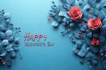 Poster - Valentine's Day Greeting with Roses and Leaves