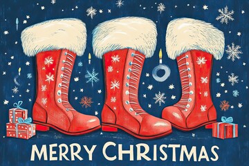 Poster - Festive Red Boots with Christmas Cheer