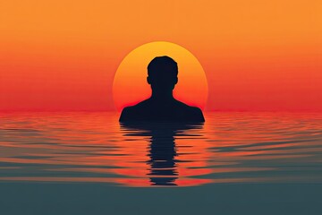 Sticker - Silhouette at Sunset over Tranquil Water