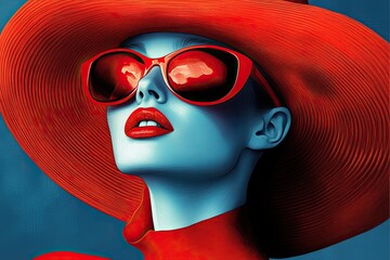 Sticker - Vibrant Fashion Portrait with Bold Colors and Accessories