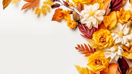 Wall Mural - A white background with a yellow and orange flower arrangement