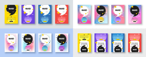 Poster - Poster templates design with quote, comma. Quiz tag. Answer question sign. Examination test symbol. Quiz poster frame message. Quotation offer bubbles. Comma text balloon. Vector