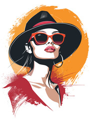 Wall Mural - A woman with sunglasses. Vector illustration in grunge style