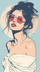 Wall Mural - A woman with sunglasses. Vector illustration in grunge style