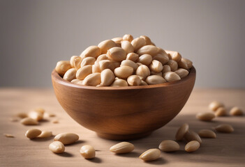 Wall Mural - Sets of pine nuts in a wooden bowl isolated on transparent background