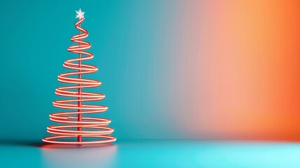 Sticker - Unusual Christmas tree with ethereal, shimmering strands, gradient background shifting from blue to orange 