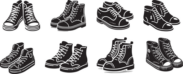 Black shoes design vector silhouette on transparent background