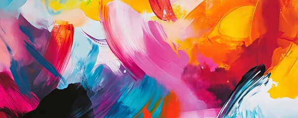 Abstract colorful brushstrokes on canvas, vibrant and dynamic modern art. Creative and expressive concept