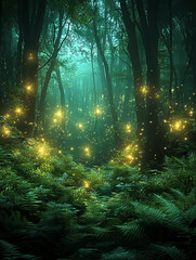 Magical fantasy fairy tale scenery, night in a forest