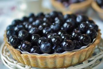 Wall Mural - Freshly baked blueberry pie cooling on a rack, showcasing the vibrant filling