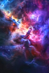 Wall Mural - Colorful cosmic nebula with vibrant colors blending into dark space. Digital illustration showing the beauty of space. Perfect for backgrounds or futuristic concepts. AI