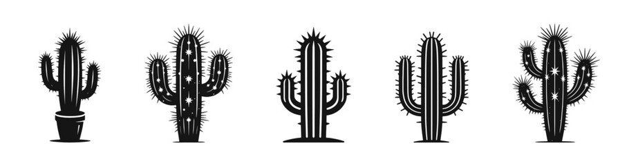 Wall Mural - Cactus flat black set. Cacti ornate collection.