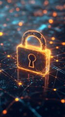 Poster - Digital illustration of glowing lock on a network, cybersecurity concept