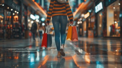 Female shopping in shop center with shopping bag