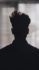 Wall Mural - Silhouette of a man standing in front of a window, his features obscured by the light.