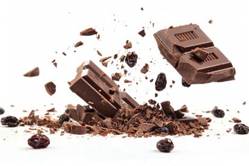 Sticker - Delicious dark chocolate bar exploding with raisins, capturing a moment of indulgence