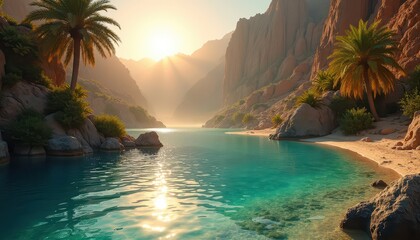 Wall Mural - Tranquil Oasis in a Mountain Canyon.