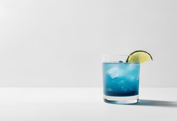 glass of blue drink with lemon