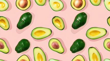 Seamless repetitive pattern background flat vector illustration of fresh avocado fruit
