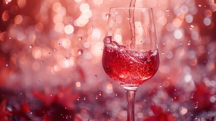 Wall Mural - macro shot of crimson wine cascading into crystal glass slowmotion droplets dramatic lighting rich colors reflective surfaces luxurious atmosphere