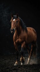 Wall Mural - horse on plain black background with copy space backdrop portrait