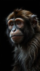 Wall Mural - monkey on plain black background with copy space backdrop portrait