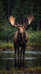 Wall Mural - moose on nature scene background with copy space backdrop portrait