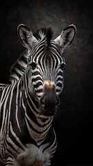 zebra on plain black background with copy space backdrop portrait