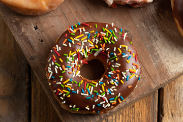 Donuts with chocolate glaze and sprinkles