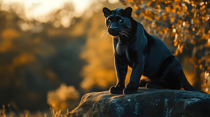 Wall Mural - a panther on the rock