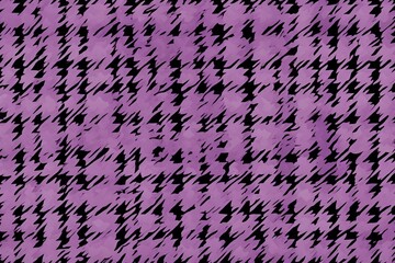 Wall Mural - Houndstooth pattern, two-toned with lilac and purple, accented by a bold black outline, enriched with rough texture, filled with light to dark gradients, sharp geometric edges