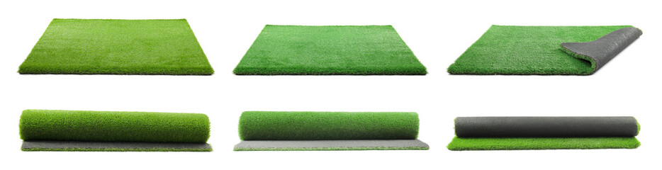 Wall Mural - Green artificial turf isolated on white, set