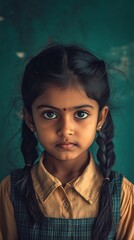 Wall Mural - Little indian school girl looking at camera at primary school --