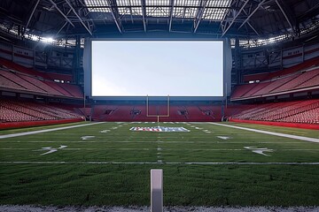 Wall Mural - Blank white billboard in football arena stadium for mockup showcase your brand product. Billboard for mockup design.