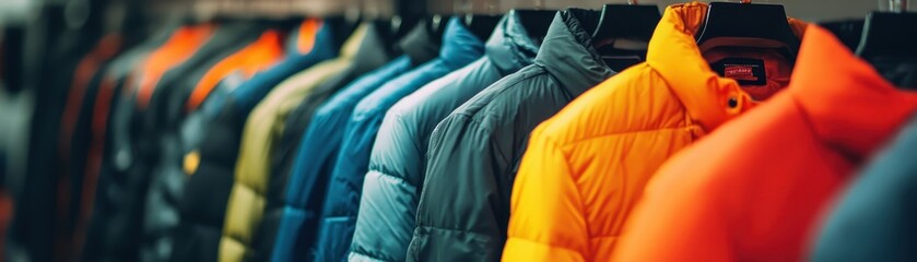 Wall Mural - Row of jackets hanging on store rack