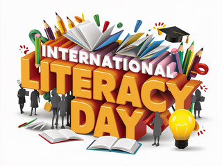 International Literacy Day bright colorful graphic design.