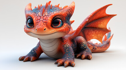 Poster - 3D dragon cartoon character, white background