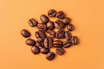 Sticker - Roasted coffee beans forming a random shape on an orange background