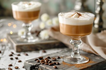 Wall Mural - Irish coffee in elegant glass decorated with whipped cream and cinnamon powder