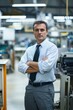© Shooting Star Std - Portrait of a factory company manager standing by an assembly line, Generative AI