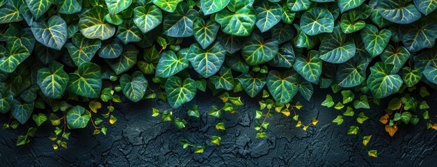 Poster - Green Ivy Vines Growing on a Dark Wall