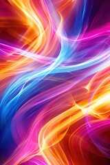 Wall Mural - Vibrant Abstract Light Streaks in Motion - Colorful Neon Lines on Dark Background