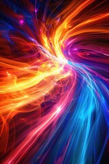 Wall Mural - Vibrant Abstract Light Streaks in Dynamic Motion with Fiery Orange and Cool Blue Colors