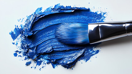 blue ink brush stroke, blue brush isolated on white background