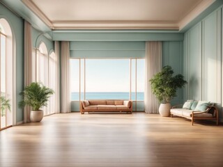 Wall Mural - Luxury empty room interior villa with wooden floor