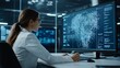 © CHOI POO - Decoding the Digital World: A female scientist analyzes complex network data on a computer screen in a high-tech lab, embodying the cutting edge of data analysis and scientific exploration.